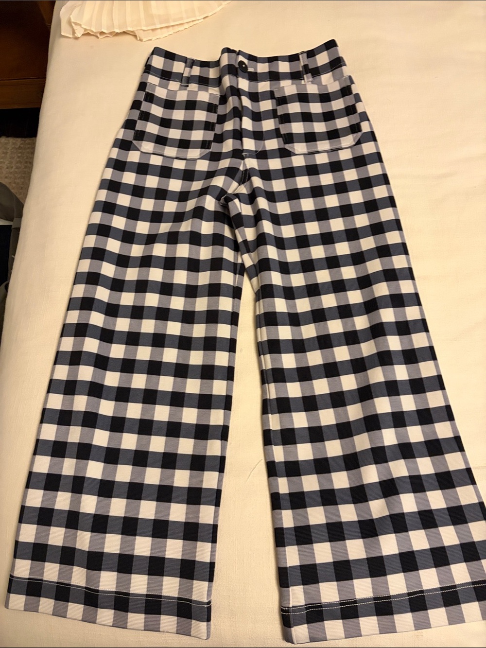 Maeve Navy and White Gingham Wide-Leg Pants